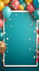 Nostalgia at its best Vintage birthday border design filled with streamers, confetti, balloons, and cakes