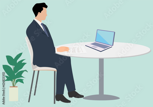 仕事をする男性のスタイリッシュフラットイラスト