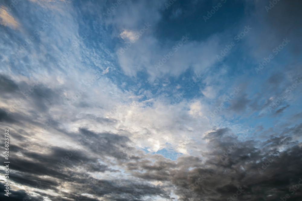 Evening sky after sunset with colorful clouds.