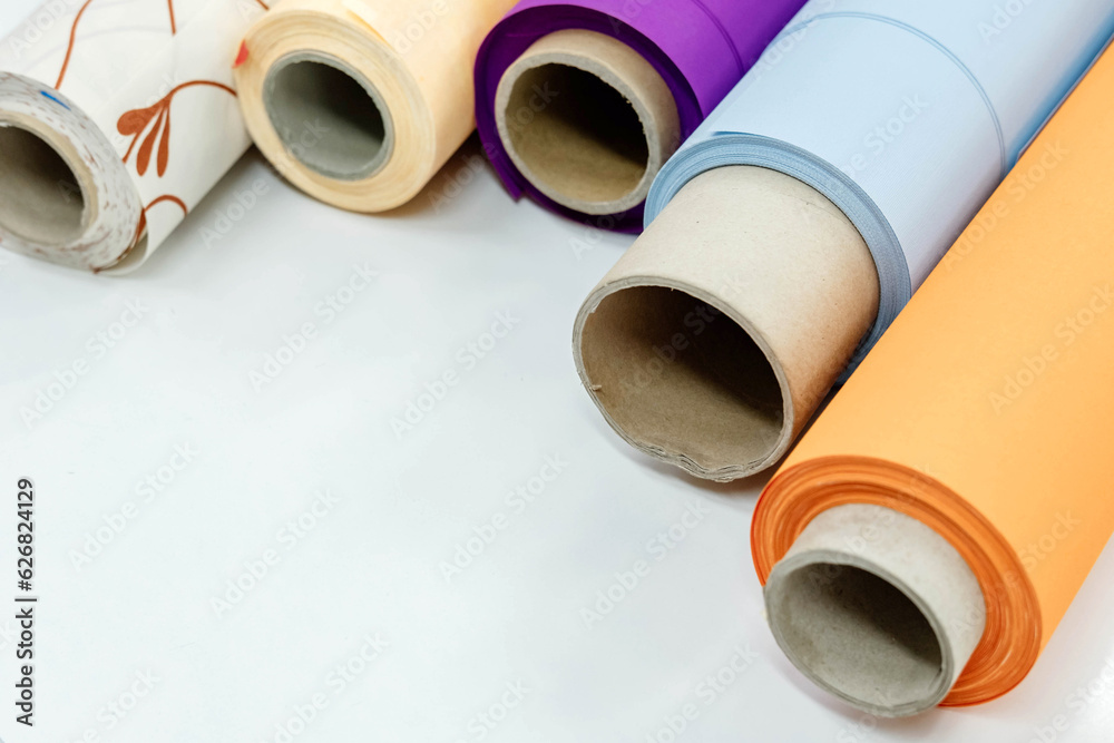 Fototapeta premium Rolls of fabric for roller blinds are in production