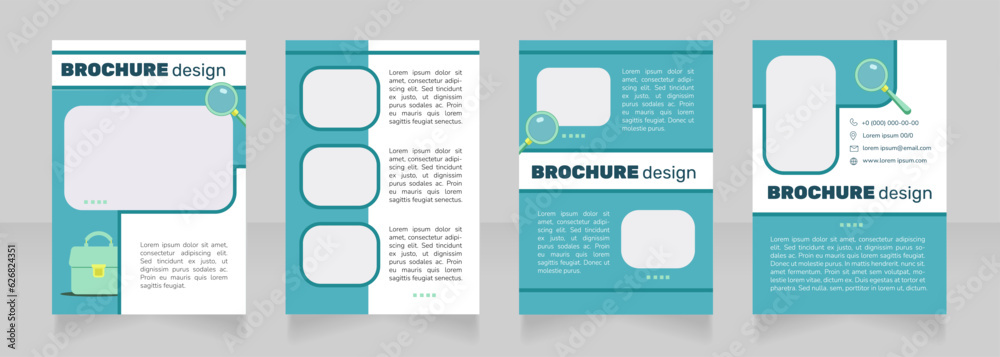 Searching for part time job blank brochure design. Template set with copy space for text. Premade corporate reports collection. Editable 4 paper pages. Nunito Light, Bold fonts used