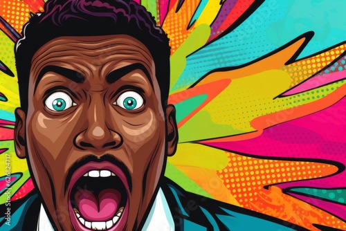 expressive black man shouting on vibrant pop art background  Generative AI