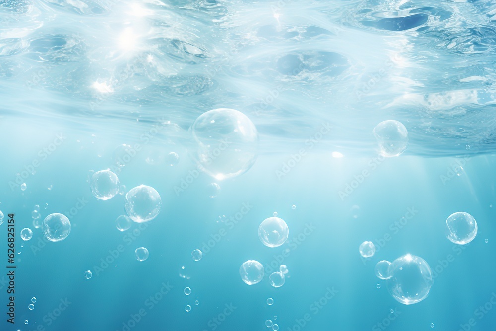 Bubbles under water surface. Underwater background with air bubbles