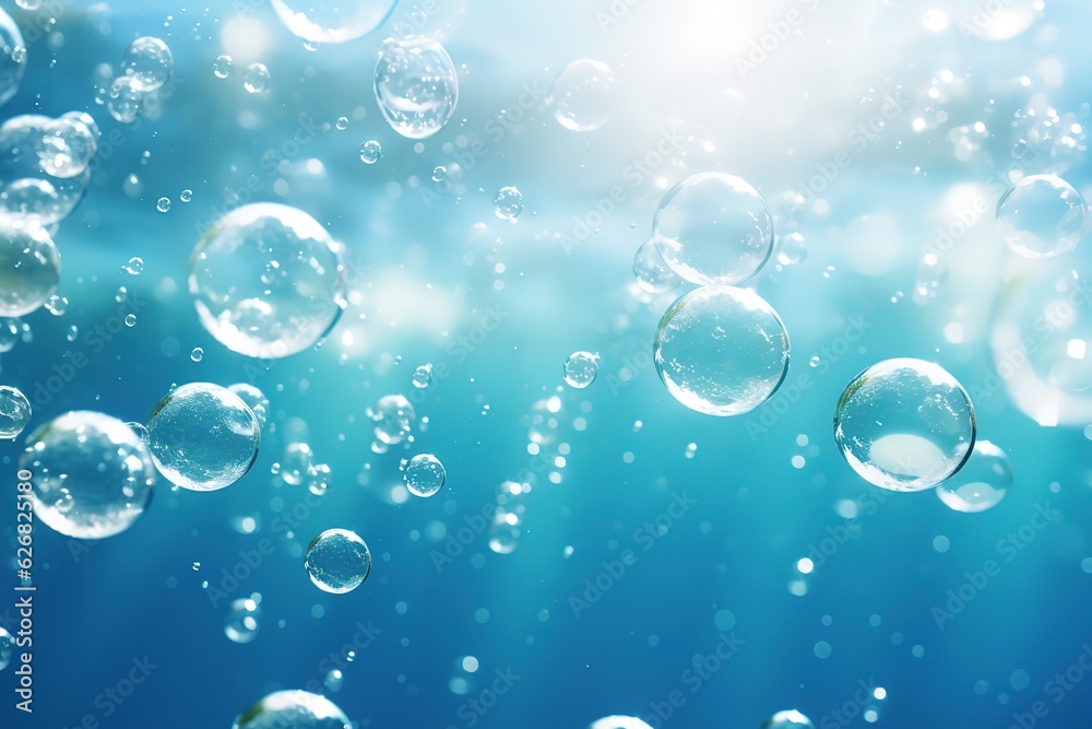 Bubbles under water surface. Underwater background with air bubbles