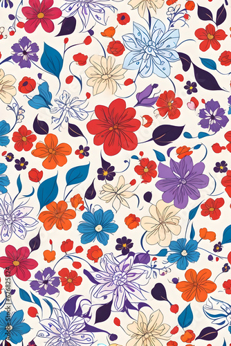 Colorful floral seamless pattern design on white background,generative ai