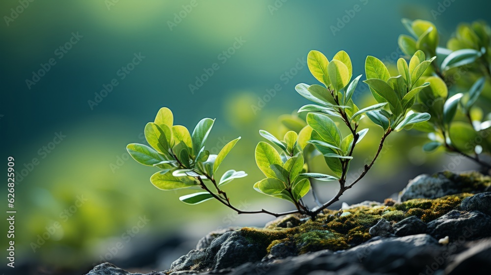 Obraz premium Green Tree Branch with Leaves and Blurred Background