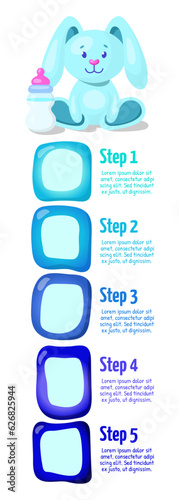 First time parents infographic chart design template. Abstract infochart with copy space. Instructional graphics with 5 step sequence. Visual presentation. Yanone Kaffeesatz, Patrick Hand fonts used