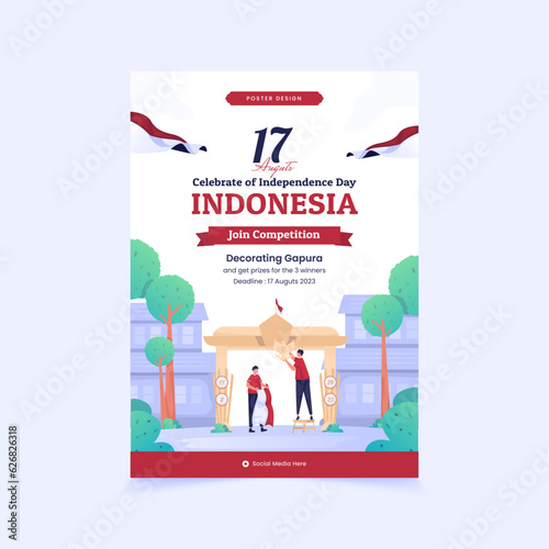 Poster design of decorating gapura to celebrate of Indonesian independence day