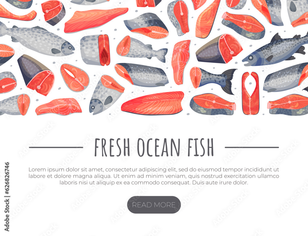 Fresh Fish Banner Design with Flesh and Fillet Vector Template