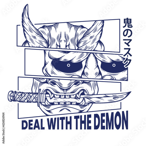 Papier peint Japanese Demon Oni Mask illustration t shirt design