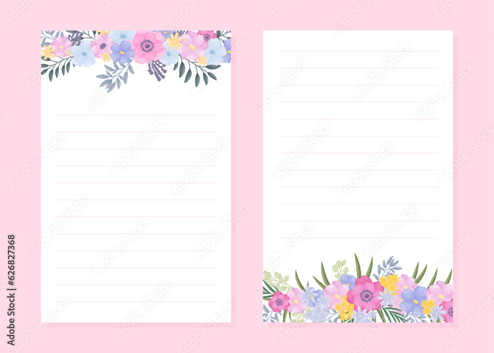 Spring Flowers Empty Note Card Frame Vector Template