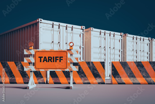 Background of the Concept of Trade War by Tariff Barriers, 3d rendering photo