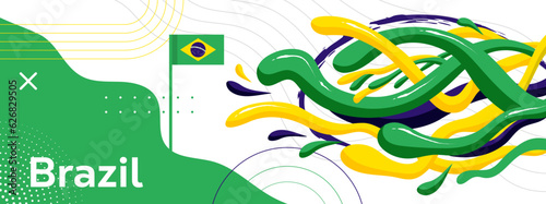 Brazil flag and abstract liquid illustration, brazilian celebration template banner. National poster for sport team