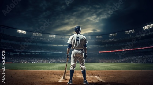 Generative AI, Professional baseball player holding bat on sport stadium