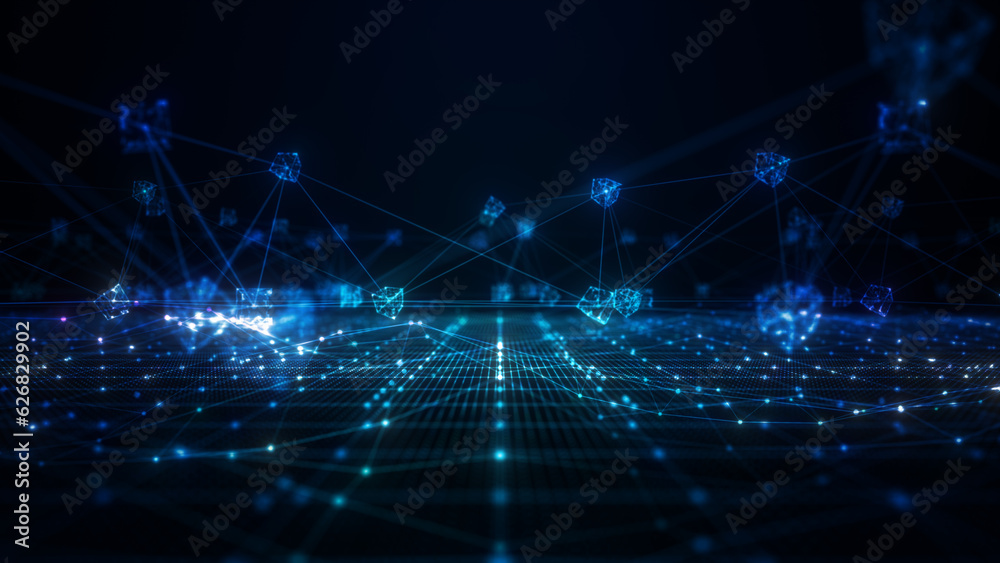 Blockchain network concept with digital cube rotation, Global technology digital data high-speed internet connection, Technology, and metaverse, Cryptocurrency blockchain, Background 3d rendering Blockchain network concept with digital cube rotation, Global technology digital data high-speed internet connection, Technology, and metaverse, Cryptocurrency blockchain, Background 3d rendering