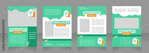 Summer travel deal with coupon clipping blank brochure design. Template set with copy space for text. Premade corporate reports collection. Editable 4 paper pages. Ubuntu Bold, Regular fonts used