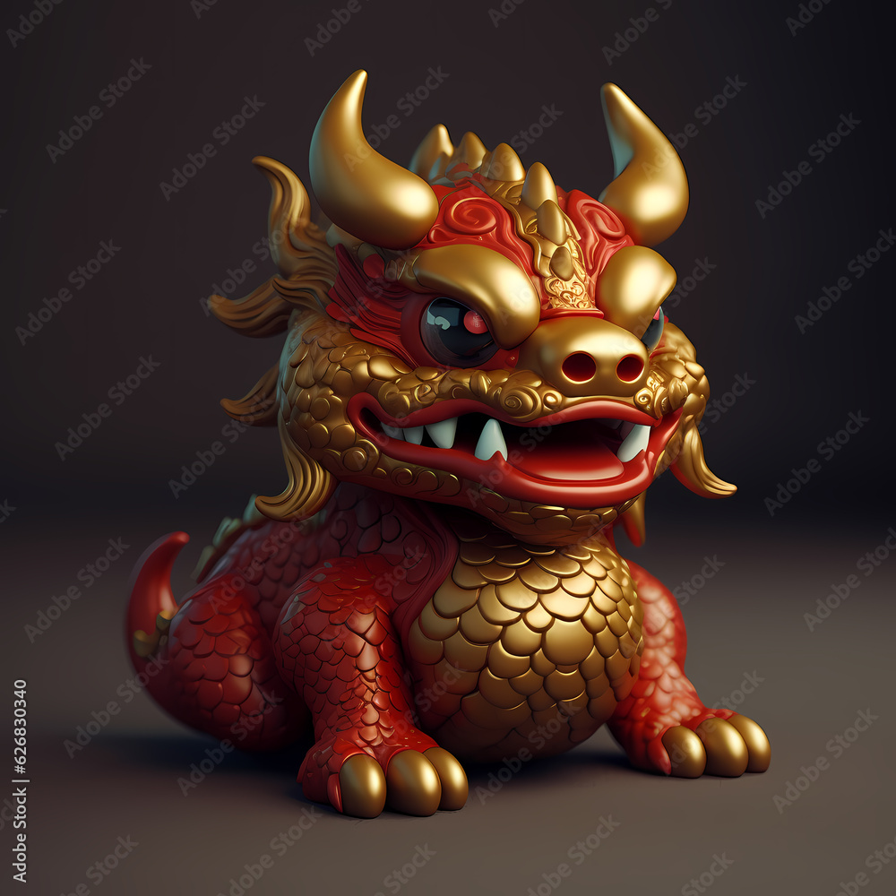 Cute 3d chineese dragon gold and red