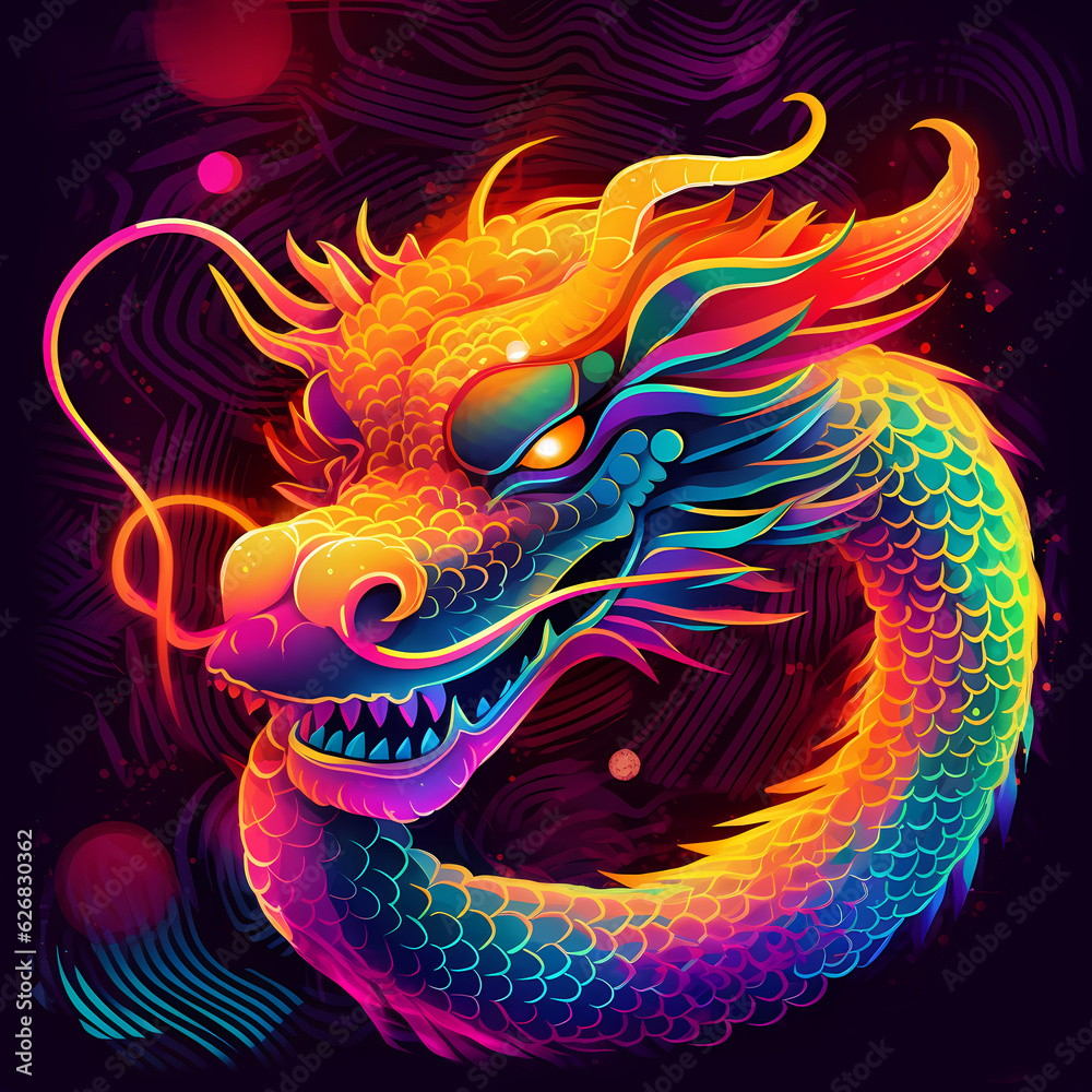 Traditional chinese dragon neon print art Traditional chinese dragon neon print art