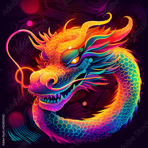 Traditional chinese dragon neon print art