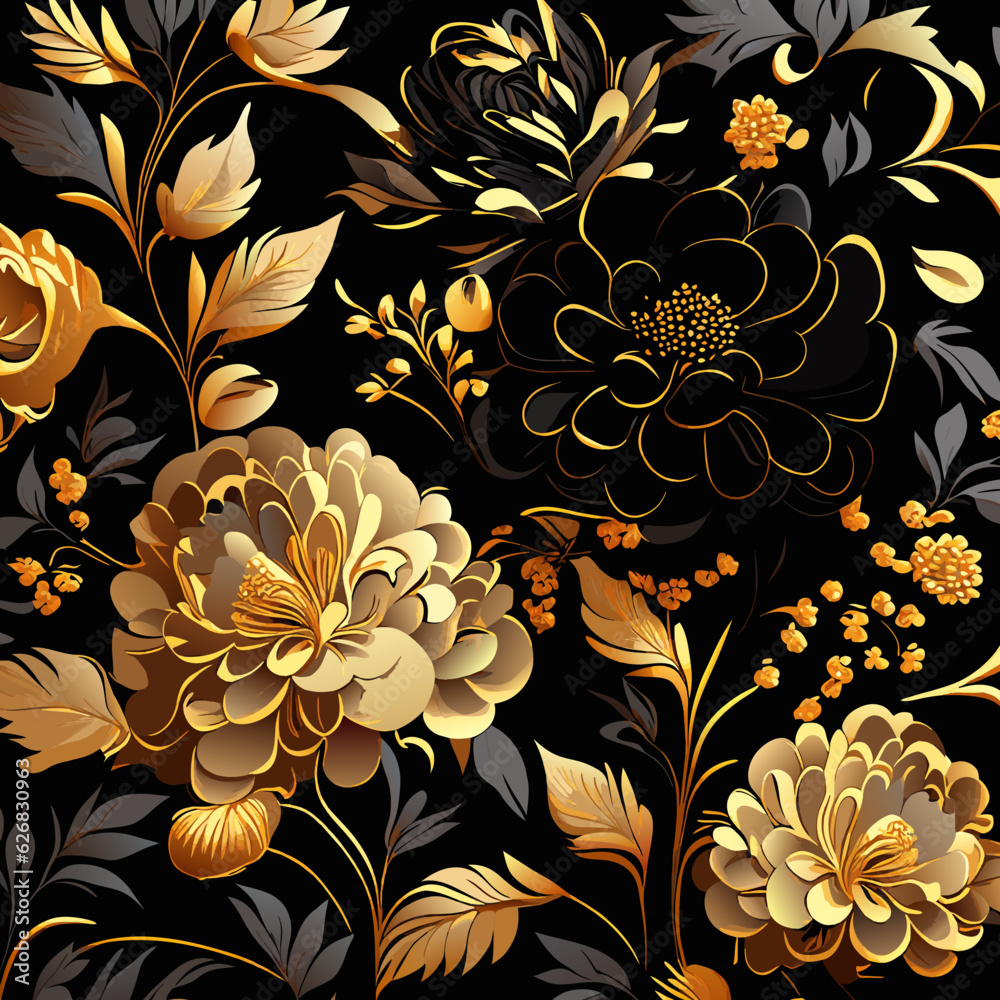 gold and black flower , black, gold, flower, luxury, Florals Paper, Vintage Floral, aged, old look, flowers 