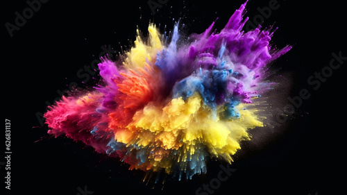 Explosion of colored powder isolated on black background