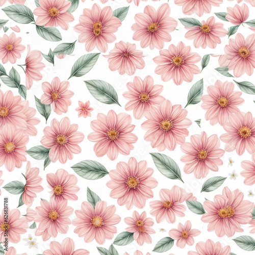 Beautiful seamless pattern with pink flowers