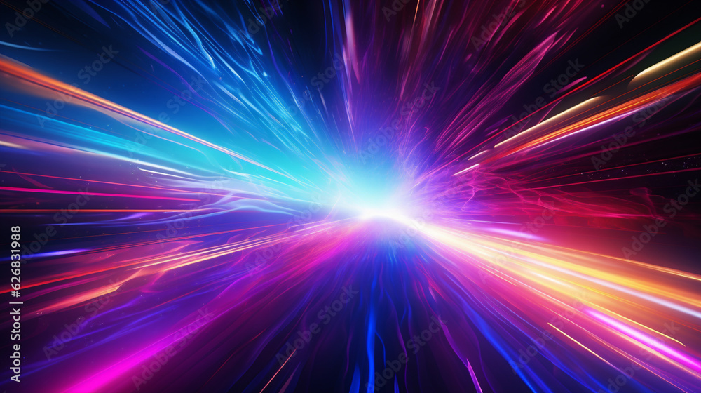 Obraz premium Light Speed Hyperspace Background, Colorful Light Streaks Depicting Motion, Generative AI