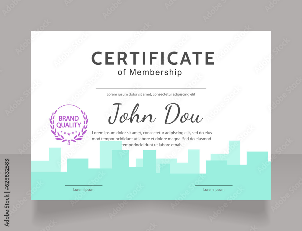 Obraz premium Brand quality certificate design template. Vector diploma with customized copyspace and borders. Printable document for awards and recognition. Kanit, Cabin, Dancing Script Bold, Regular fonts used