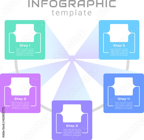 Coding innovations infographic chart design template. Abstract infochart with copy space. Instructional graphics with 5 step sequence. Visual data presentation. Audiowide, Roboto Light fonts used