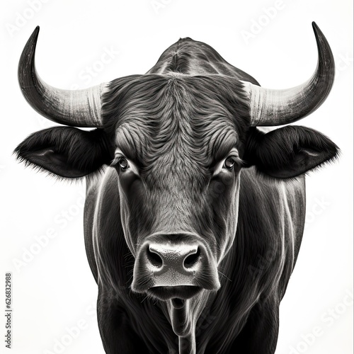 Black Camargue Bull Face Portrait: A Powerful Wild Farm Animal from Spain for Bullfighting Sport. Generative AI
