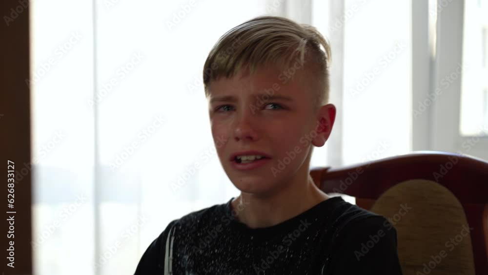 Disgruntled irritated boy with tears in his eyes speaks angrily, waves his hands and shouts into the camera Disgruntled irritated boy with tears in his eyes speaks angrily, waves his hands and shouts into the camera