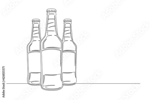 Continuous one line beer bottles. Vintage bottles isolated on a white background. Beer brewer concept. Vector illustration