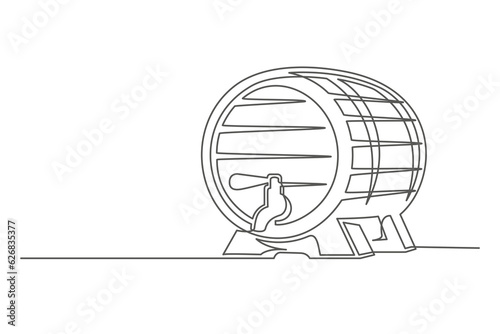 Continuous one line barrel keg. Vintage barrel keg isolated on a white background. Beer brewer concept. Vector illustration