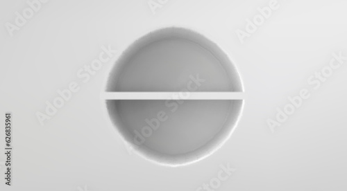 Empty round niche divided into halves by shelf. Vector realistic illustration of modern interior design, home, office, art gallery wall with creative bookshelf, abstract product presentation platform