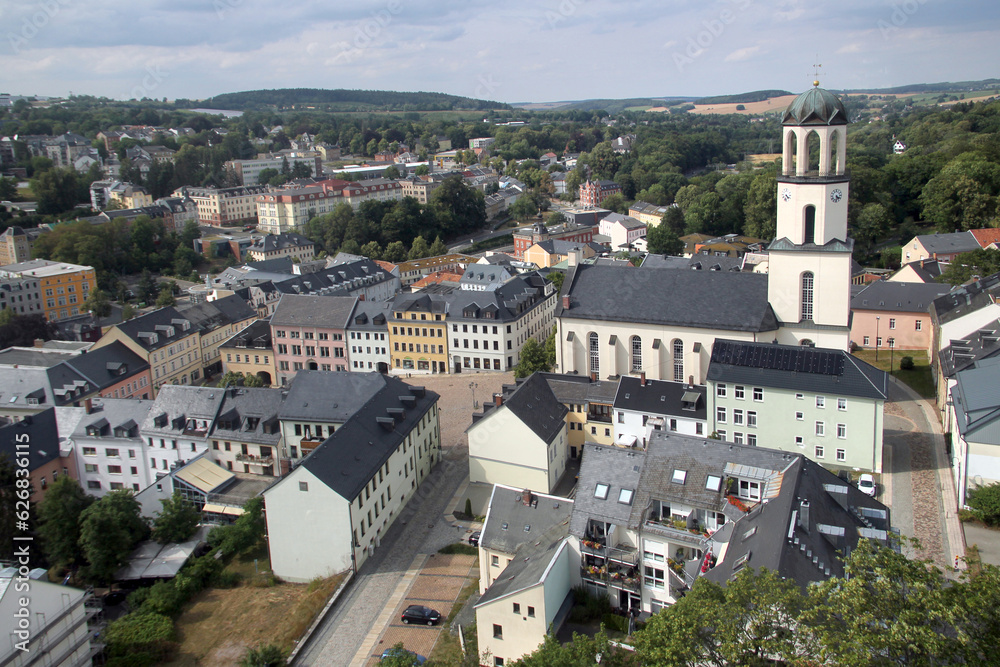 View of Auerbach town in Vogtland, Saxony, East Germany