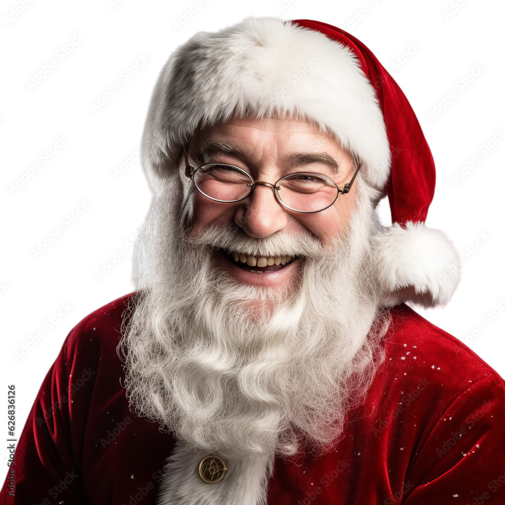 Isolated PNG of a Santa Claus smiling, Transparent background, Generative ai