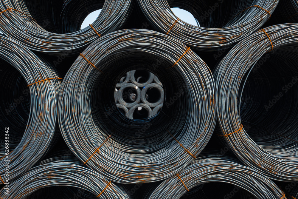 detail of stacked steel wire rolls detail of stacked steel wire rolls