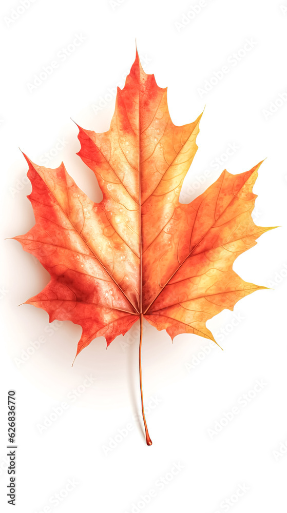 Fototapeta premium Autumn leaf isolated on white, generative AI.