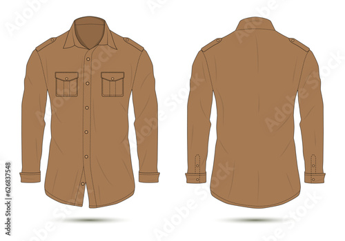 vector illustration of brown formal shirt front and back view