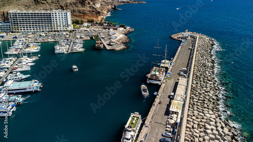 View of Puerto Rico, Mogan Pier, Gran Canaria, Spain, Atlantic Ocean Coast photo