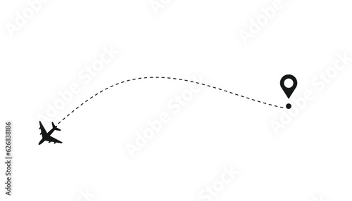 Airplane routes vector icon. Plane paths symbol. Aircraft tracking, planes, travel, map pins, location pins. Vector illustration of travel icon. Trip, travel, holiday vector icon