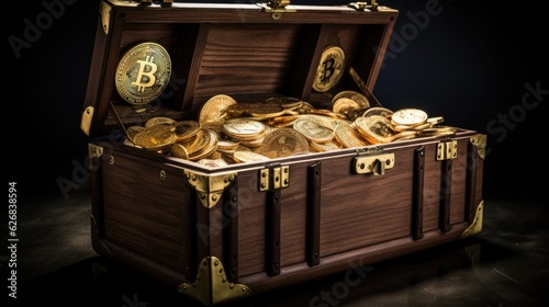 Treasure chest with bitcoin