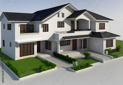 Realistic minimalist modern house 3d illustration display. Mock-up house. Multi-storey house © Supriyanto