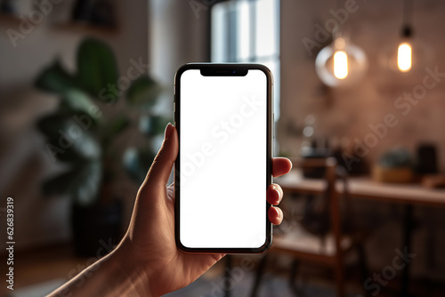 Close-up, hand holding smartphone with application for smart home control