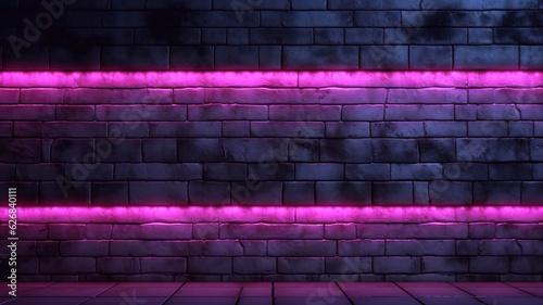 Neon frames on brick wall background. Glowing neon lamps.