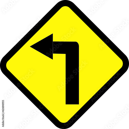Free Download Yellow sign indicating a left turn - GFXLoad