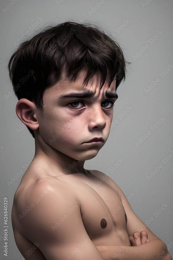A young boy that has a very upset look on his face. A young boy that has a very upset look on his face.