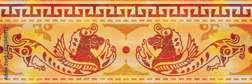 Seamless border, stylized drawing, ancient Scythian art, ethnic theme, vector design