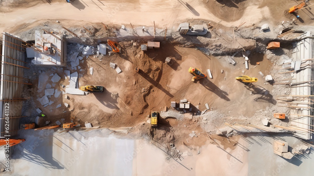 Aerial view of Working Construction Site with generative ai