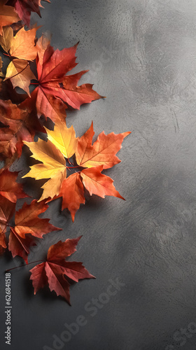 Autumn leaves on a dark background, generative AI.